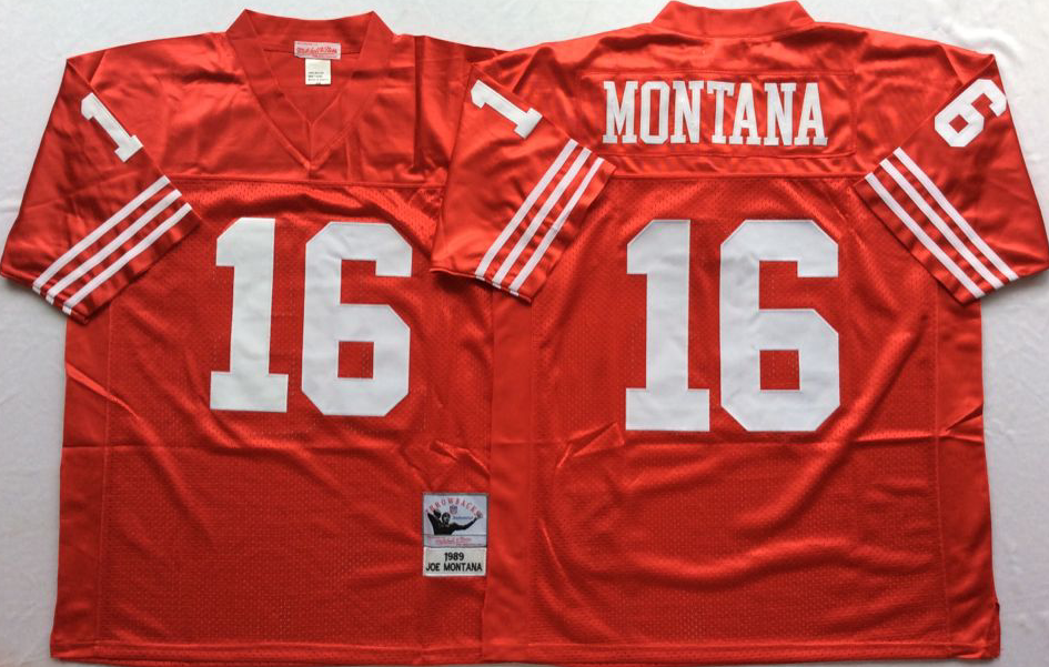 Men NFL San Francisco 49ers 16 Montana red style 2 Mitchell Ness jersey